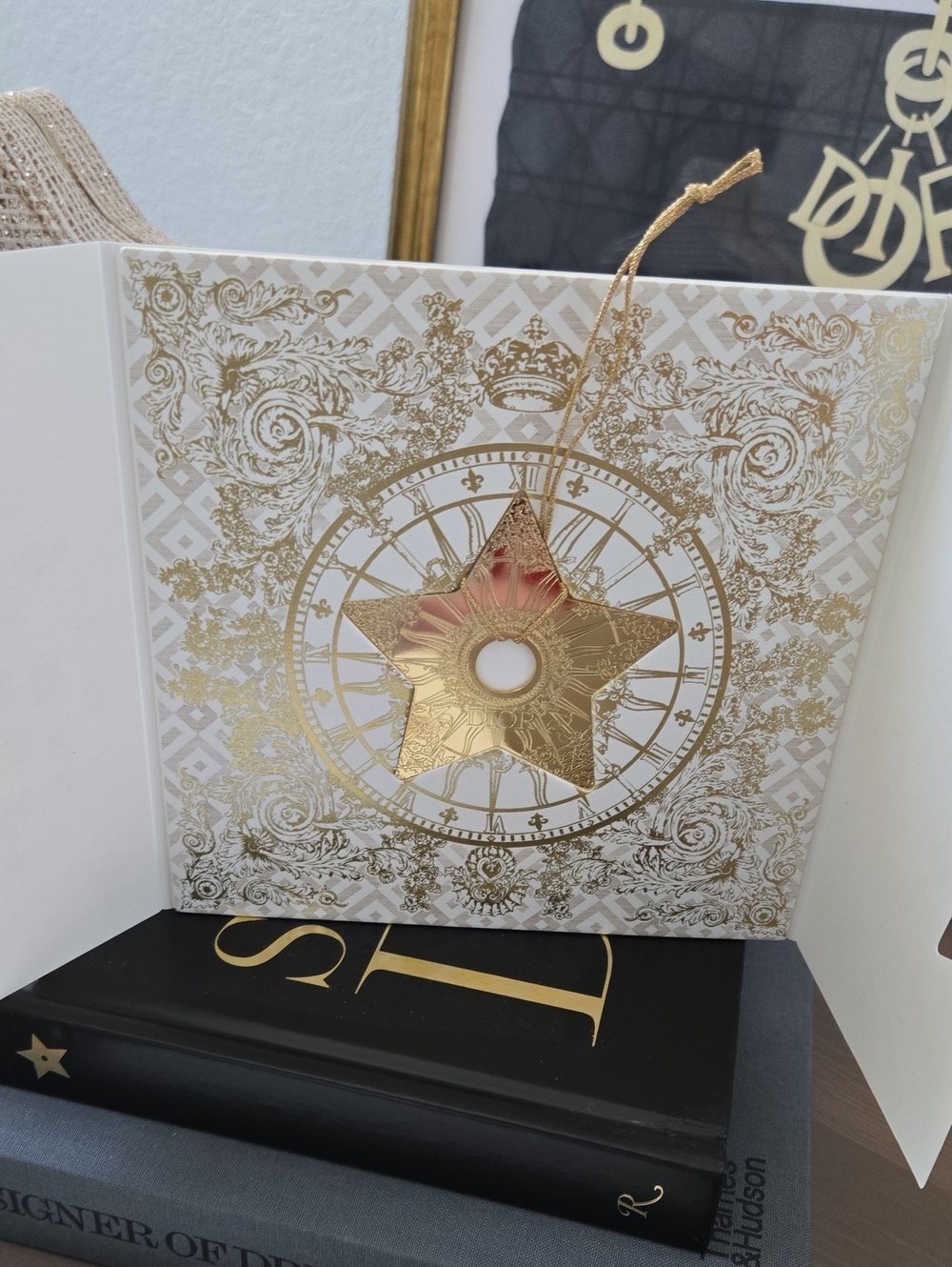 New never used Dior Gold Star Ornament & Card ,envelope Holiday Dior Star Charm
